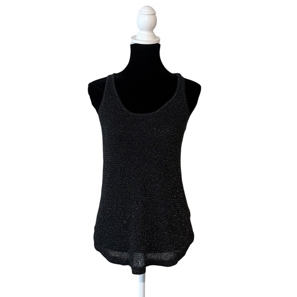 American Eagle Black Metallic Knit Sweater Tank Top Womens Medium Sparkle Y2K